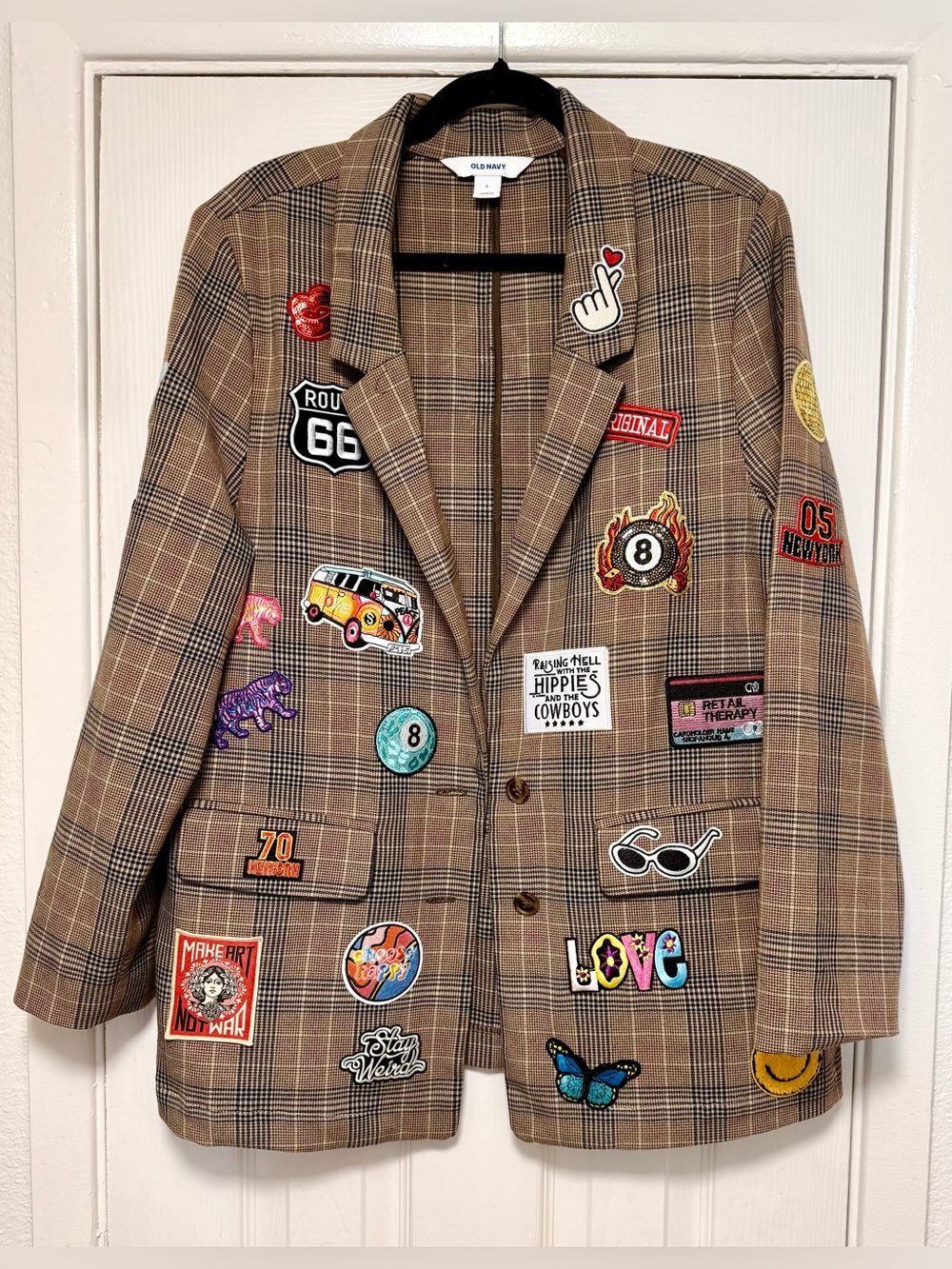 Old Navy Tan Plaid Blazer with Colorful Patchwork - Picture 12 of 12